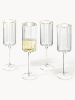 Copas flauta sopladas con borde dorado Aleo, 4 uds.