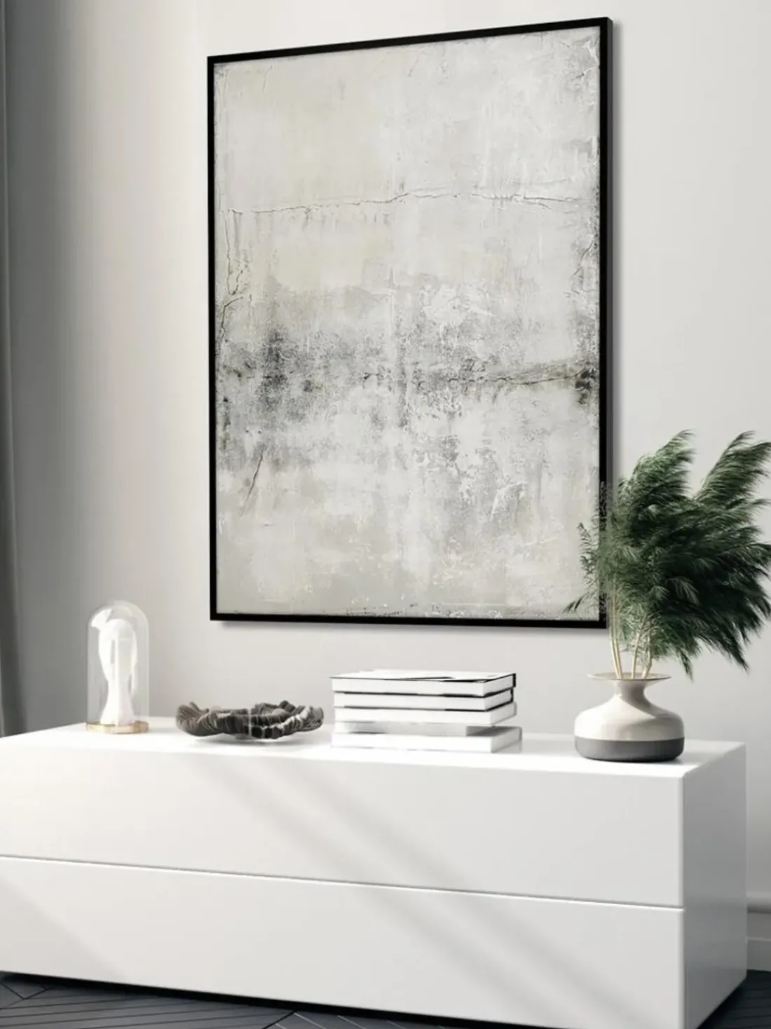 Cuadro en lienzo pintado a mano Simple Living, marco de madera