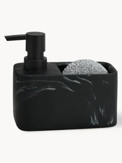 Dispensador de jabón en look mármol con esponja Galia, juego de 2