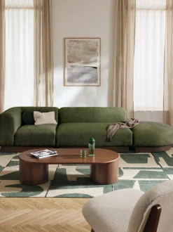 Diván modular de borreguillo bouclé con reposapiés Natalie