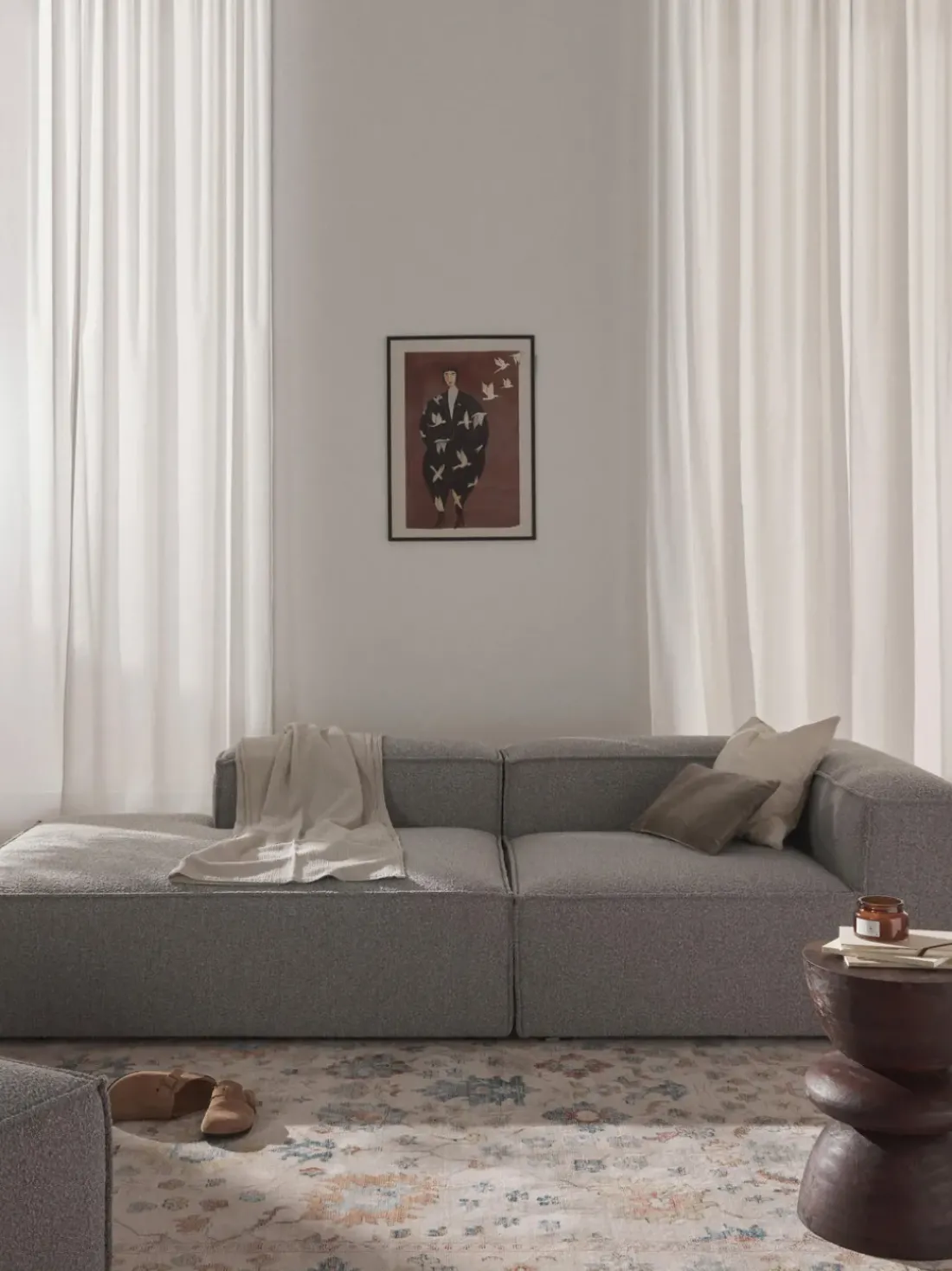 Diván modular en tejido bouclé Lennon