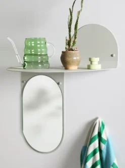 Espejo de pared artesanal con estante Flip