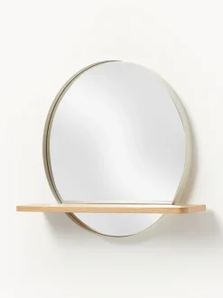 Espejo de pared redondo con estante de madera Kenny