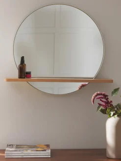 Espejo de pared redondo con estante de madera Kenny