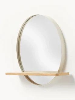 Espejo de pared redondo con estante de madera Kenny