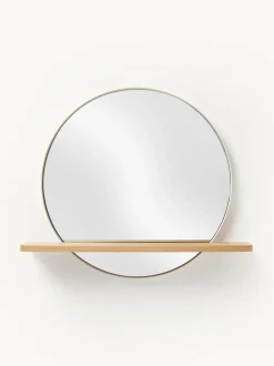 Espejo de pared redondo con estante de madera Kenny