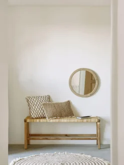 Espejo de pared redondo con marco de madera de mindi Alum