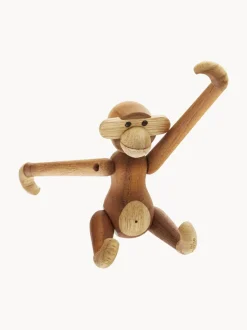 Figura decorativa de madera de teca artesanal Monkey, 10 cm