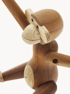 Figura decorativa de madera de teca artesanal Monkey, 10 cm