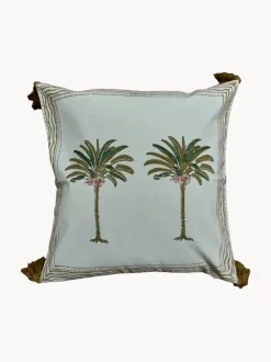 Funda de cojín de algodón pintada a mano Tropical