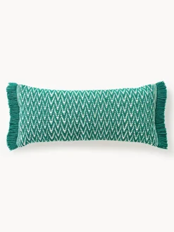 Funda de cojín para exterior con tejido artesanal y flecos Suria