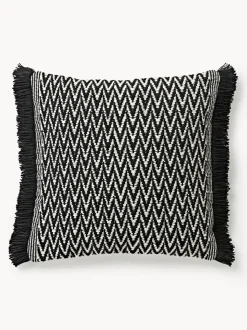 Funda de cojín para exterior con tejido artesanal y flecos Suria