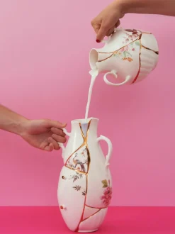 Jarrón de porcelana fina Kintsugi, 19 cm