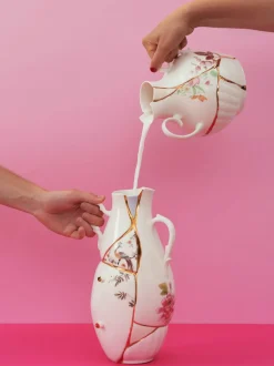 Jarrón de porcelana fina Kintsugi, 32 cm