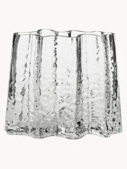 Jarrón de vidrio soplado artesanalmente con relieves Gry, 19 cm