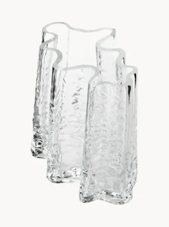 Jarrón de vidrio soplado artesanalmente con relieves Gry, 19 cm