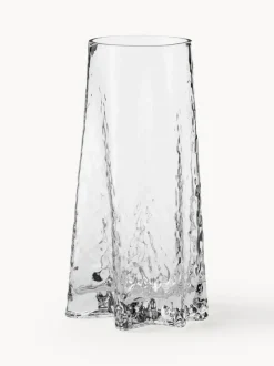 Jarrón de vidrio soplado artesanalmente con relieves Gry, 30 cm