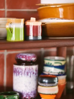 Lechera y azucarero artesanales de cerámica con esmalte reactivo 70s