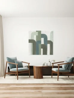 Lienzo pintado a mano Green Lines