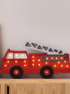 Lámpara infantil LED artesanal regulable Fire Truck, con función de temporizador y mando a distancia