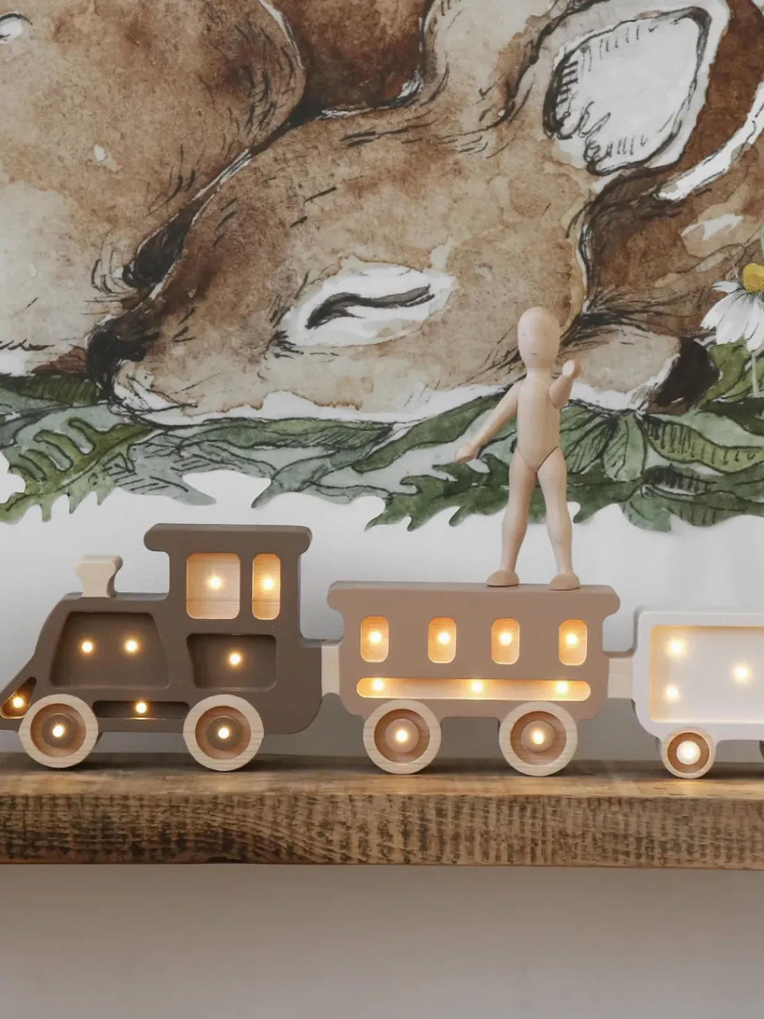 Lámpara infantil LED artesanal regulable Train, con función de temporizador y control remoto
