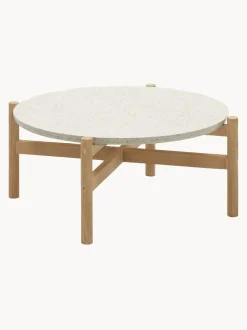 Mesa auxiliar de jardín redonda de terrazo y madera de eucalipto Pola