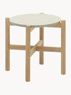 Mesa auxiliar de jardín redonda de terrazo y madera de eucalipto Pola