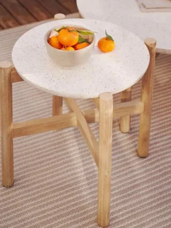 Mesa auxiliar de jardín redonda de terrazo y madera de eucalipto Pola