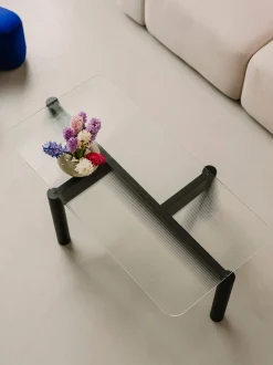Mesa de centro de madera de haya con tablero de cristal Kob