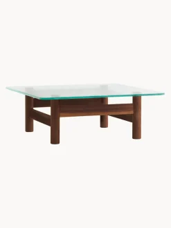 Mesa de centro de madera de nogal con tapa de cristal Brasilia
