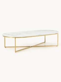 Mesa de centro ovalada con tablero de vidrio en look mármol Antigua
