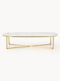 Mesa de centro ovalada con tablero de vidrio en look mármol Antigua