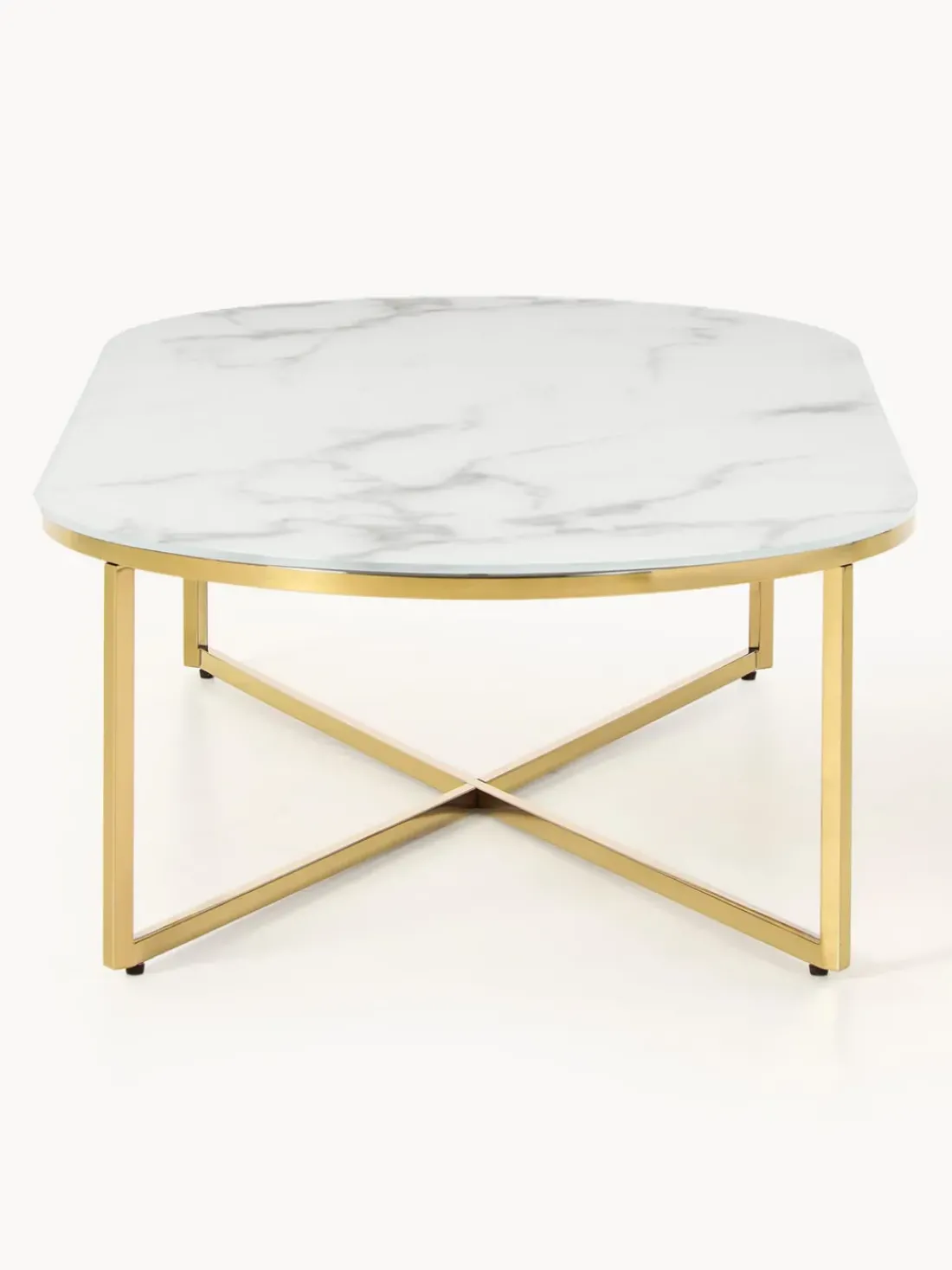 Mesa de centro ovalada con tablero de vidrio en look mármol Antigua