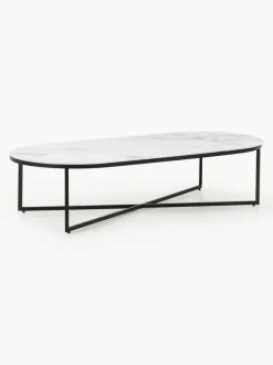 Mesa de centro ovalada con tablero de vidrio en look mármol Antigua