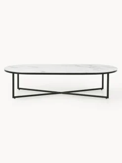 Mesa de centro ovalada con tablero de vidrio en look mármol Antigua