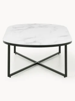 Mesa de centro ovalada con tablero de vidrio en look mármol Antigua