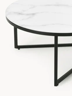 Mesa de centro ovalada con tablero de vidrio en look mármol Antigua