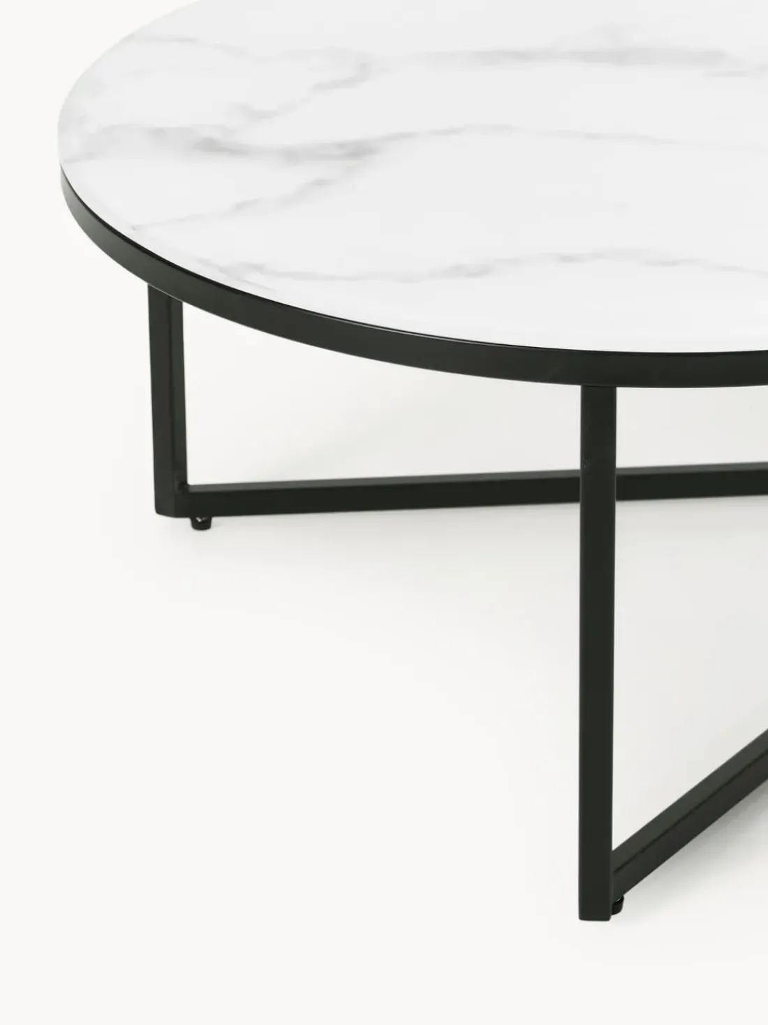 Mesa de centro ovalada con tablero de vidrio en look mármol Antigua