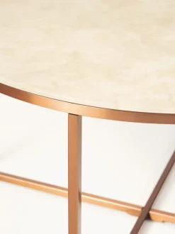 Mesa de centro redonda con tablero de vidrio en look mármol Antigua