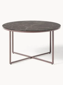Mesa de centro redonda con tablero de vidrio en look mármol Antigua