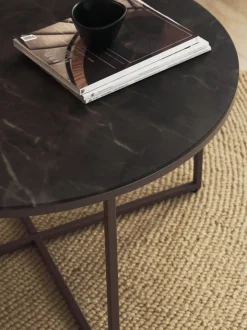 Mesa de centro redonda con tablero de vidrio en look mármol Antigua