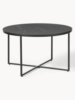 Mesa de centro redonda con tablero de vidrio en look mármol Antigua