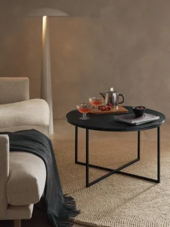 Mesa de centro redonda con tablero de vidrio en look mármol Antigua