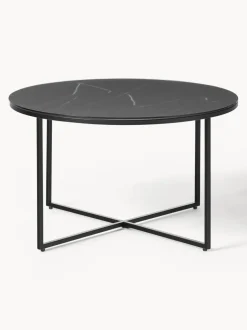 Mesa de centro redonda con tablero de vidrio en look mármol Antigua