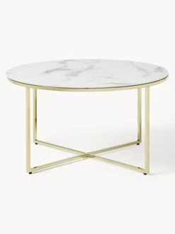 Mesa de centro redonda con tablero de vidrio en look mármol Antigua