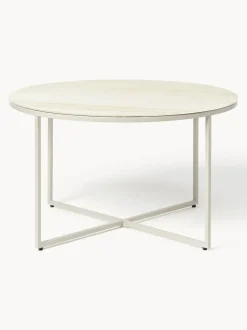 Mesa de centro redonda con tablero de vidrio en look travertino Antigua