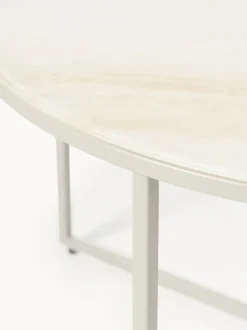 Mesa de centro redonda con tablero de vidrio en look travertino Antigua