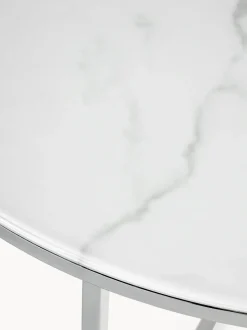 Mesa de centro redonda con tablero de vidrio en look mármol Antigua