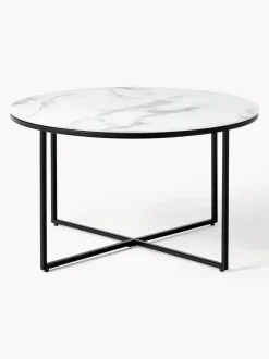 Mesa de centro redonda con tablero de vidrio en look mármol Antigua