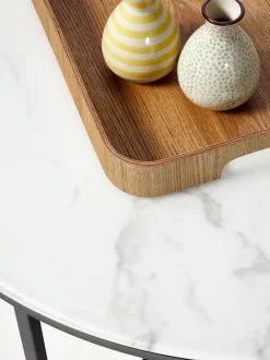 Mesa de centro redonda con tablero de vidrio en look mármol Antigua